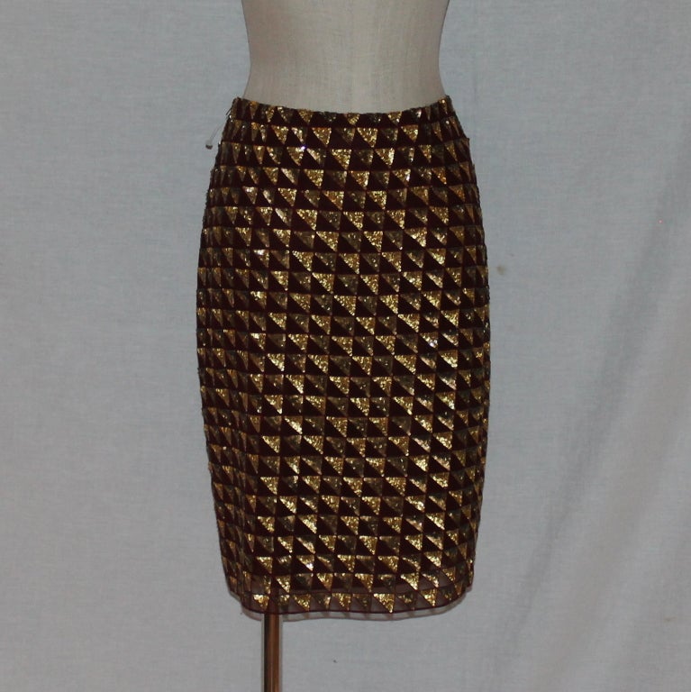 Black Badgley Mischka Garnet and Gold Sequin Silk Skirt - 6