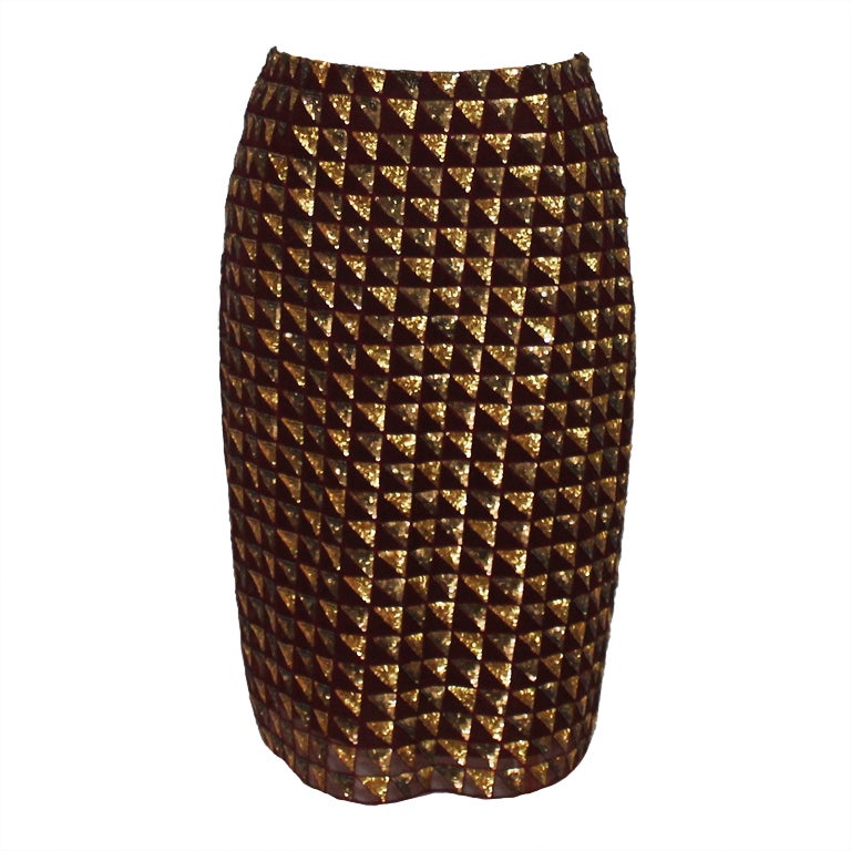 Badgley Mischka Garnet and Gold Sequin Silk Skirt - 6