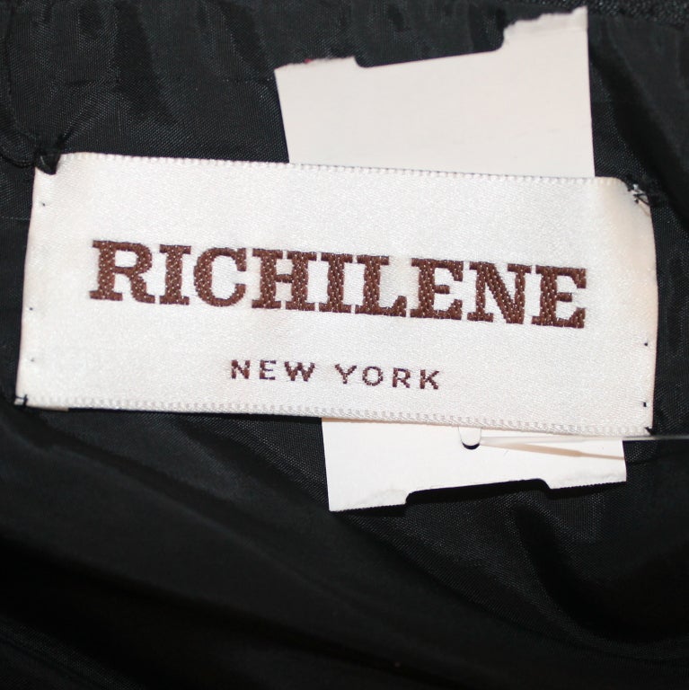 Richilene Black Silk Gown w/ Blk & Wht Ostrich feather sleeves 2