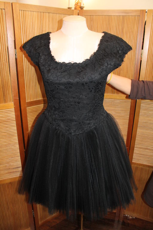 Vintage Badgley Mischka Black Lace &Tulle Dress-Sz 4-Circa 80's