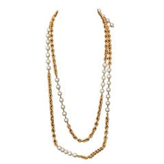 Chanel Vintage Pearl & Gold Tone 2 Strand Necklace - Circa 70's