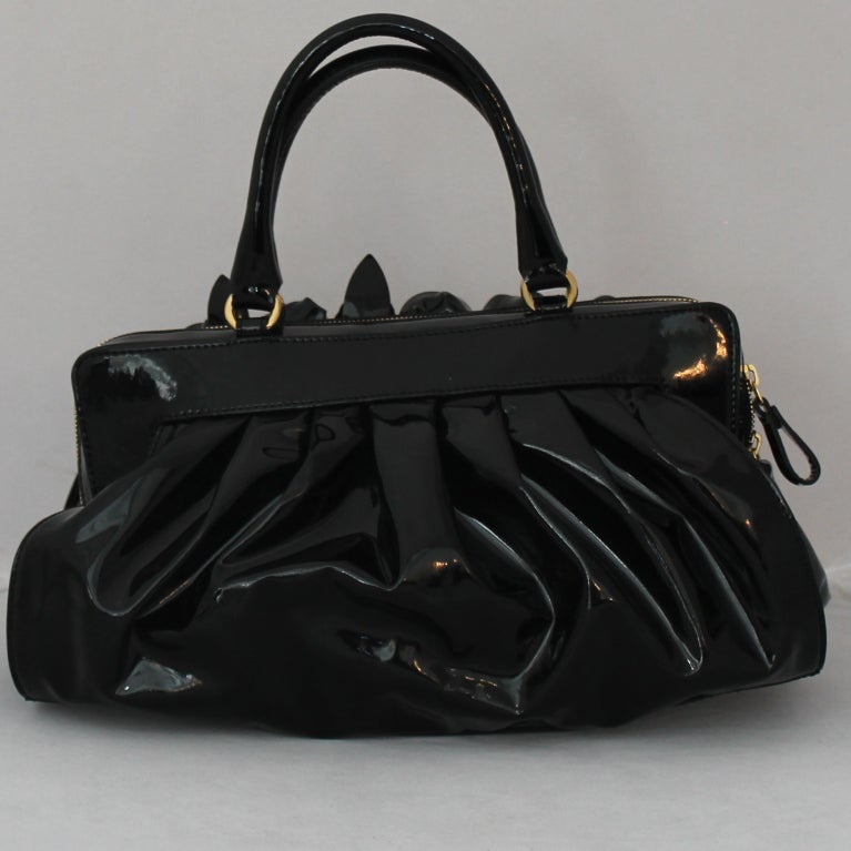 Women's Valentino Black Patent Leather Fleur Handbag