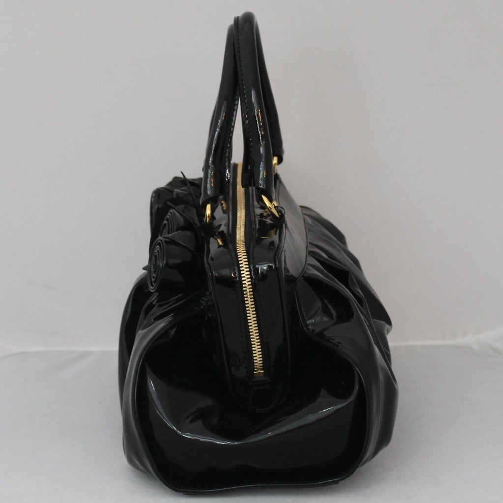 Valentino Black Patent Leather Fleur Handbag 1