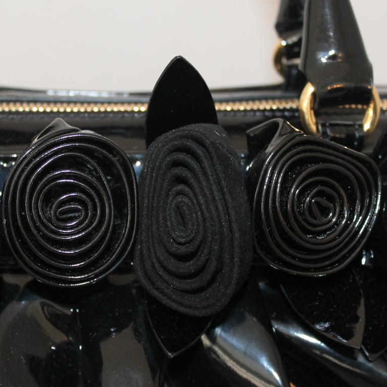 Valentino Black Patent Leather Fleur Handbag 2