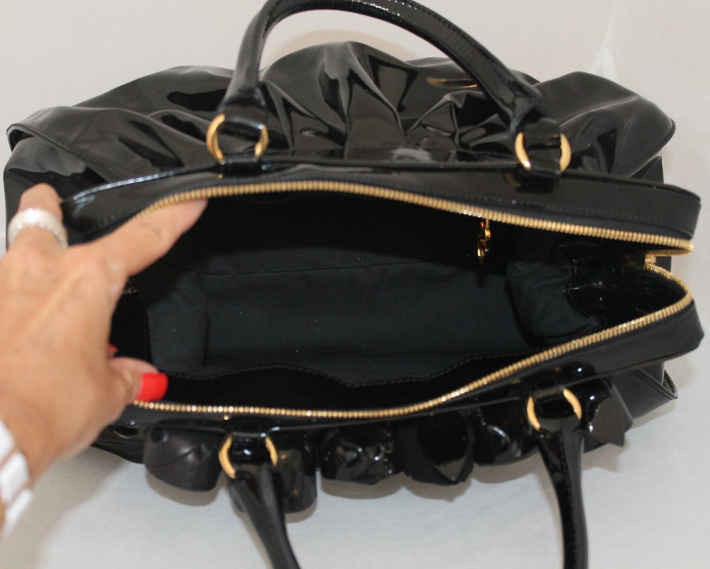 Valentino Black Patent Leather Fleur Handbag 3