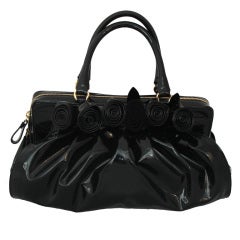 Valentino Black Patent Leather Fleur Handbag
