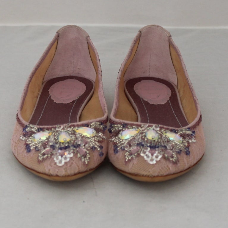 Brown Rene' Caovilla Pink Ballet Flats