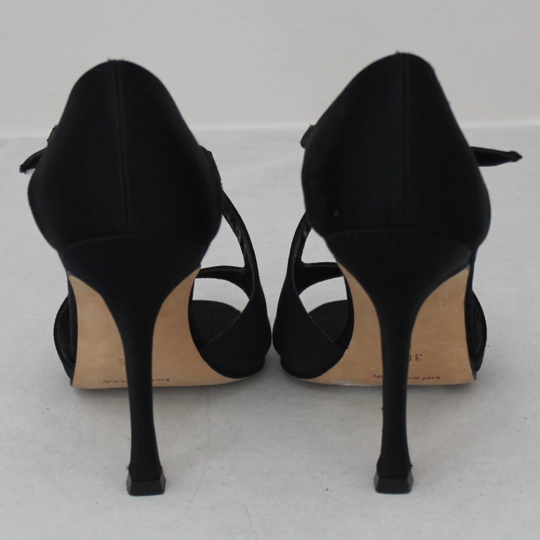 Women's Manolo Blahnik Black Satin Criss Cross Strap Shoes