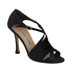 Manolo Blahnik Black Satin Criss Cross Strap Shoes