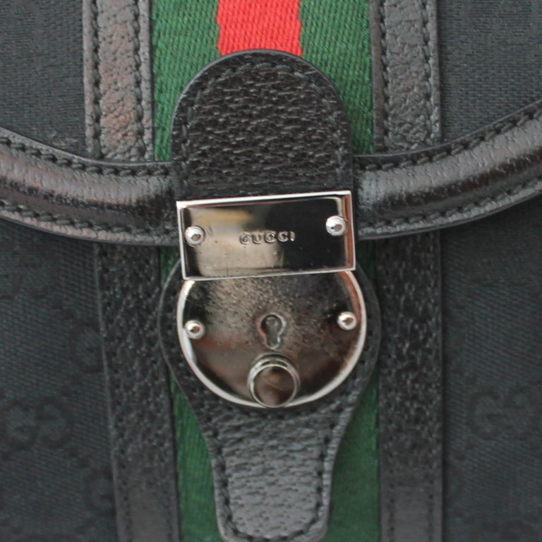 Gucci black canvas and leather monogram w/ red and green stripe-SHW at 1stdibs