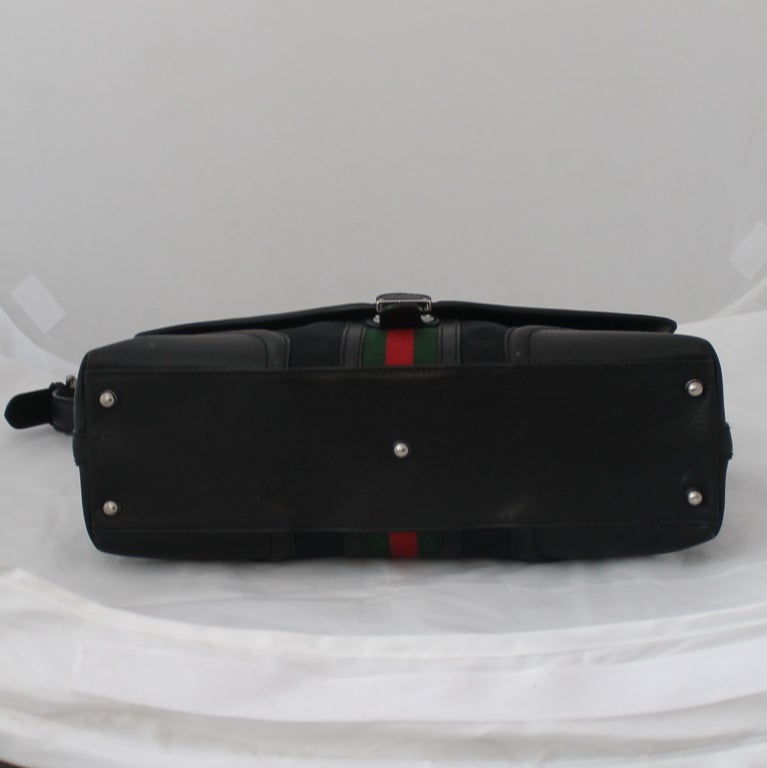 Gucci black canvas & leather monogram w/ red & green stripe-SHW 1