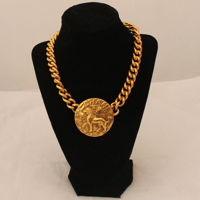 Vintage Chanel Single Gold Medallion Necklace - Circa 1986