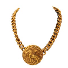 Vintage Chanel Single Gold Medallion Necklace - Circa 1986