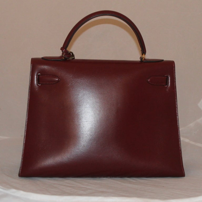 Vintage Hermes Rouge Box Calf 32 cm Kelly Handbag In Excellent Condition In West Palm Beach, FL