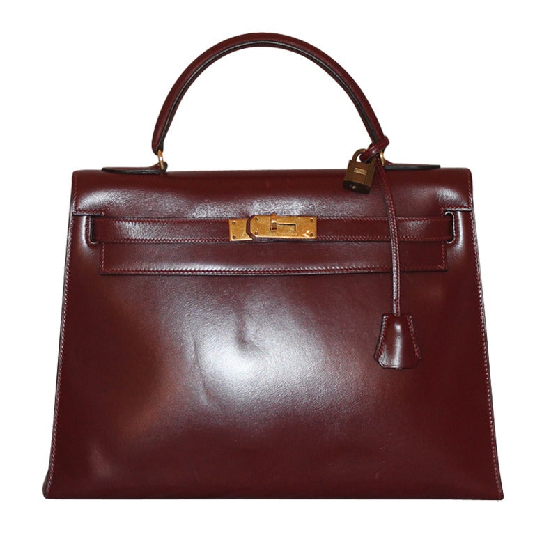 Vintage Hermes Rouge Box Calf 32 cm Kelly Handbag