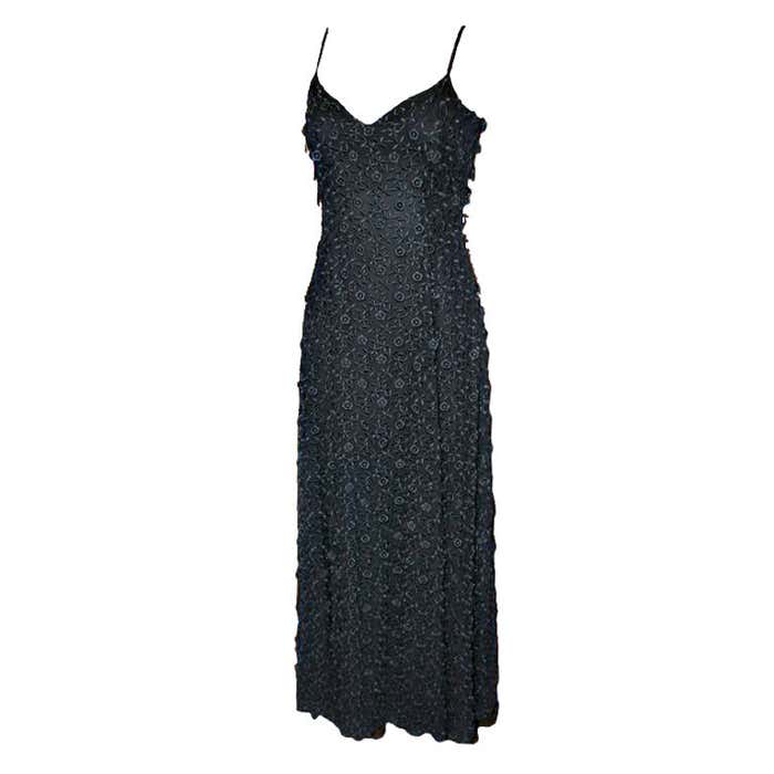 Vintage Escada Couture Black Silk Chiffon Embroidered Gown For Sale at ...