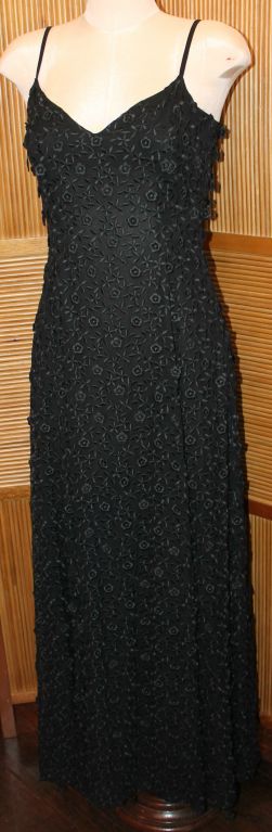Vintage Escada Couture Black Silk Chiffon Embroidered Gown For Sale at ...