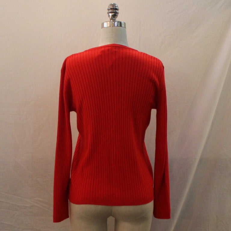 Vintage Courreges Red Cardigan V Neck Sweater - Small In Excellent Condition In West Palm Beach, FL