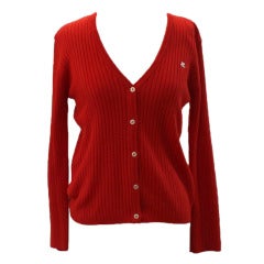 Vintage Courreges Red Cardigan V Neck Sweater - Small