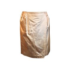Chanel Rose Gold Metallic Leather Drop Waist Skirt-Size 40