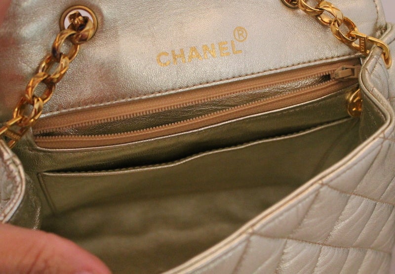 Chanel Vintage Gold Lambskin Quilted Mini Flap Handbag 2