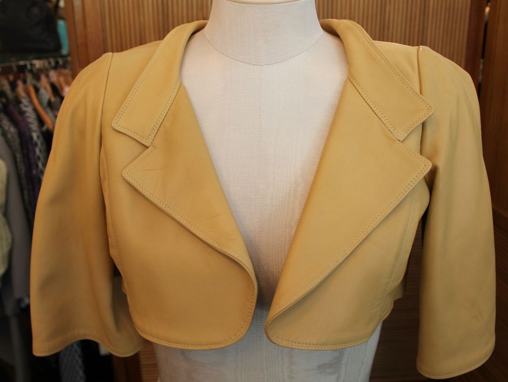 Oscar De La Renta Caramel Leather Bolero-Size 2