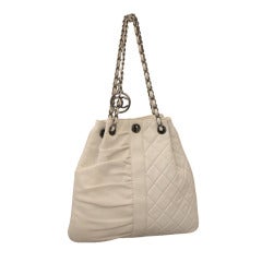Chanel White Half Quilted, Half Rouged Leather Handbag