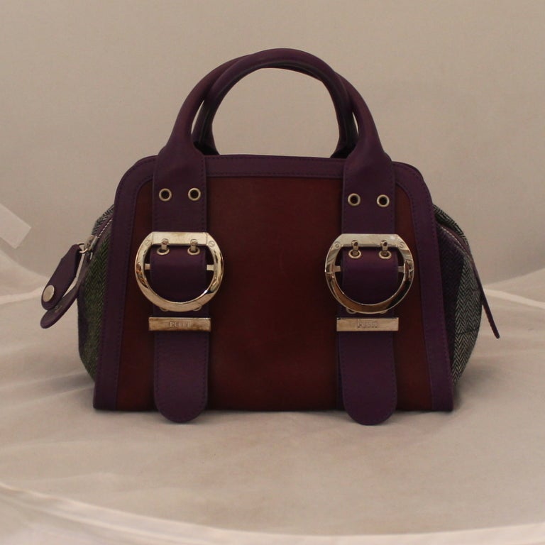 Emilio Pucci Burgundy Leather with Tweed and SHW
Length 10