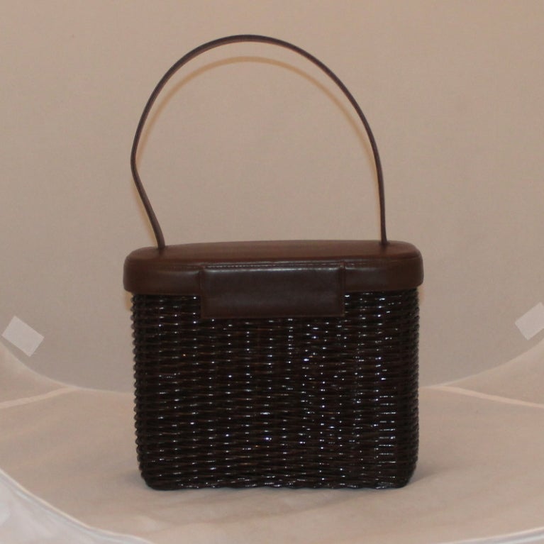 Chanel Brown 1997 - 2000 Wicker Basket Handbag In Excellent Condition In West Palm Beach, FL