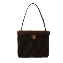 Chanel Vintage CC Wicker Basket Bag in Beige