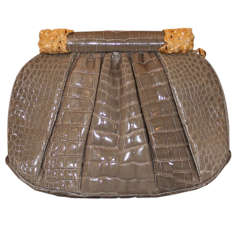Judith Leiber Taupe Vintage Alligator Handbag