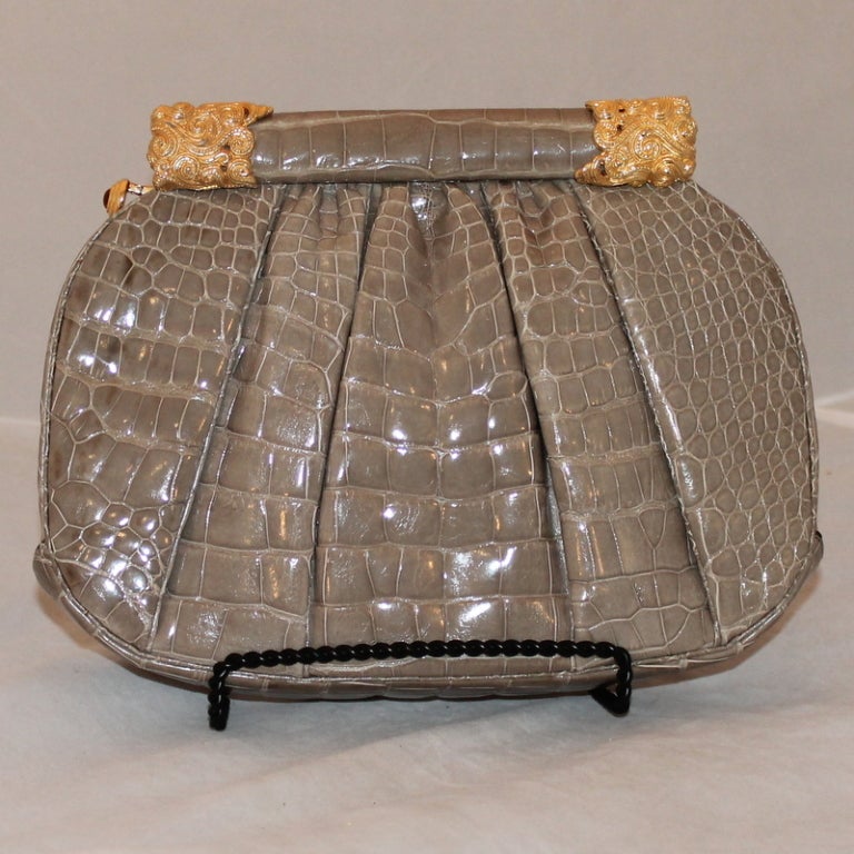 Judith Leiber Taupe Vintage Alligator Handbag In Excellent Condition In West Palm Beach, FL