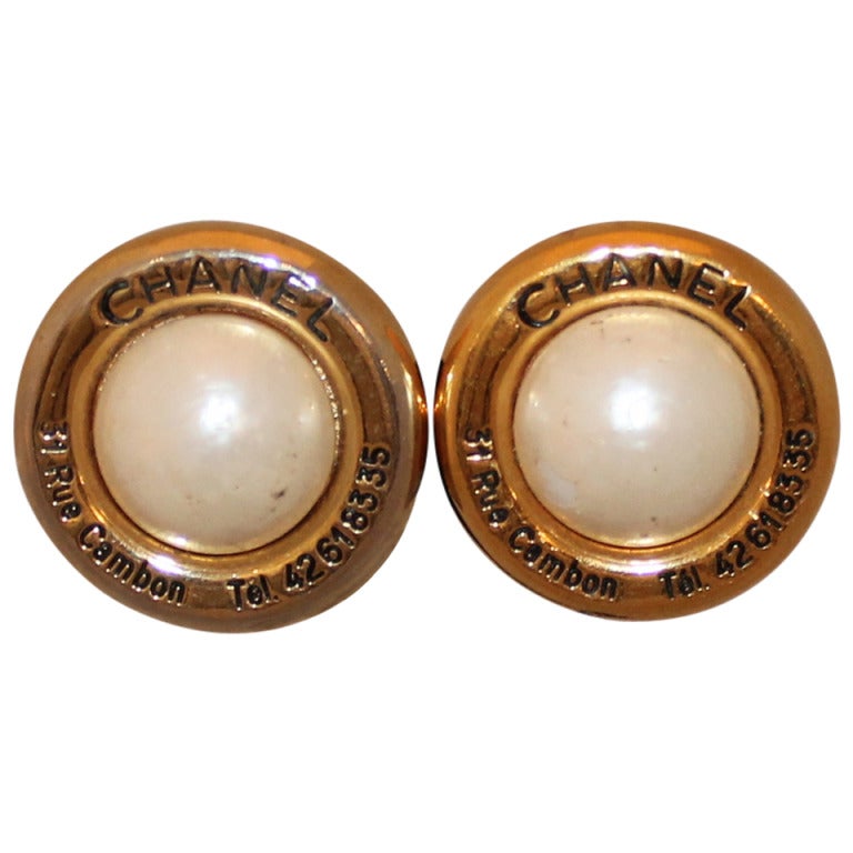 Chanel Vintage Gold and Pearl Rue Cambon Earrings - Circa 60's