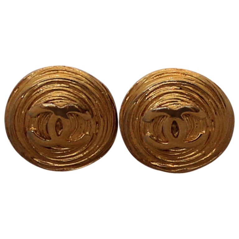 Chanel Vintage Gold Earrings with CC's in Center - Circa 88
