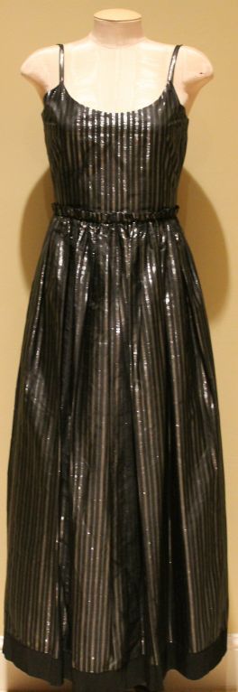 Vintage Lanvin Black and Silver/Metallic Stripe Silk Gown. Circa 80's. This gown is in excellent pre-owned condition.