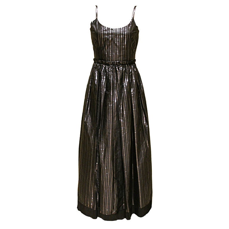 Lanvin Black and Silver Silk Gown- Circa 80's For Sale