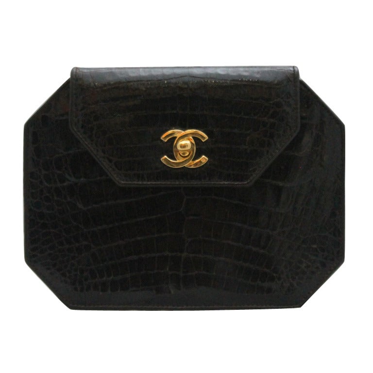 Chanel vintage chocolate brown alligator handbag - GHW - circa 1989