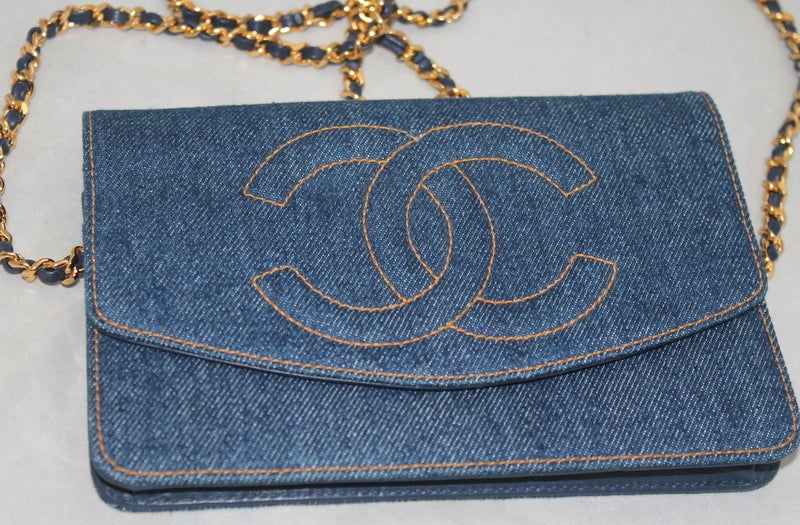 chanel denim wallet on chain