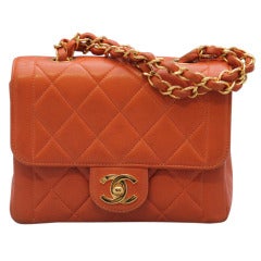 Vintage Chanel Orange Lambskin Mini Flap Handbag - GHW Circa 1996