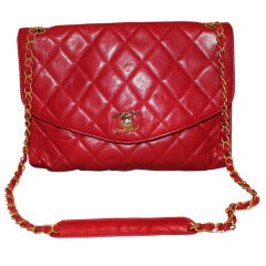 Chanel Vintage Red Lambskin Single Flap Shoulder Bag- GHW-Circa 70's