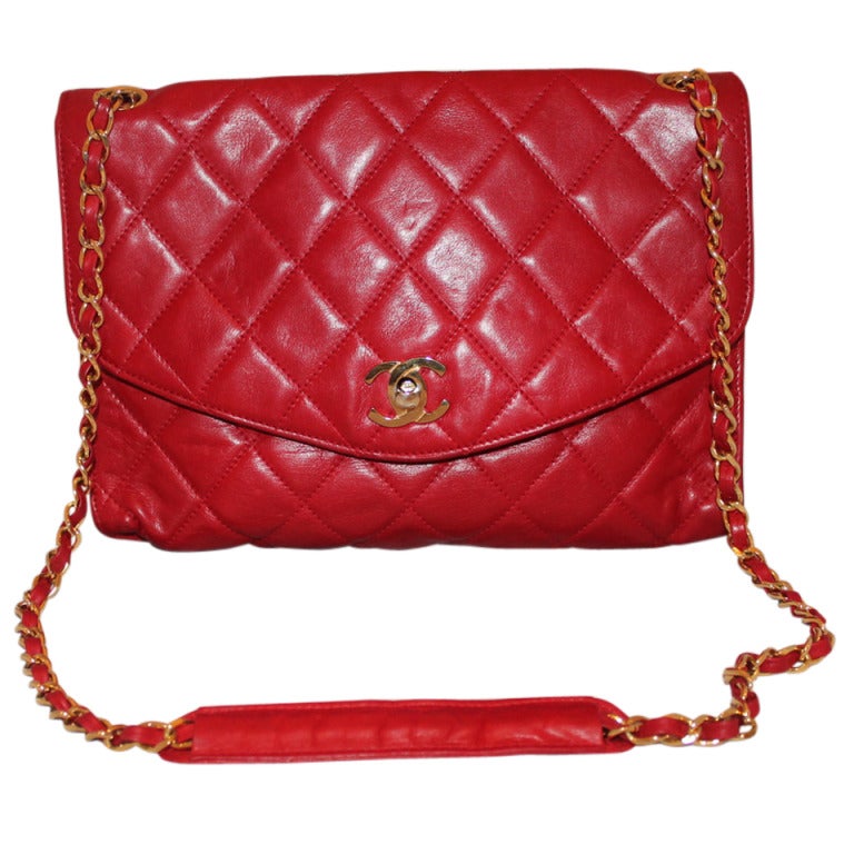 Chanel Vintage Red Lambskin Single Flap Shoulder Bag- GHW-Circa 70&#39;s at 1stdibs