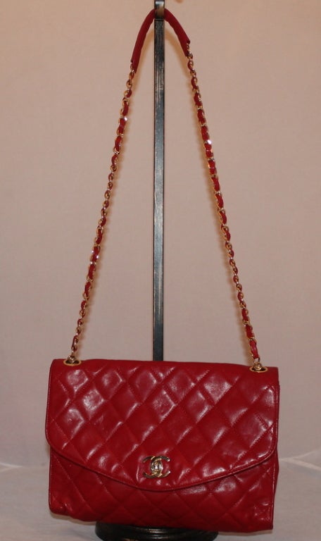 Chanel Vintage Red Lambskin Single Flap Shoulder Bag- GHW-Circa 70's 1