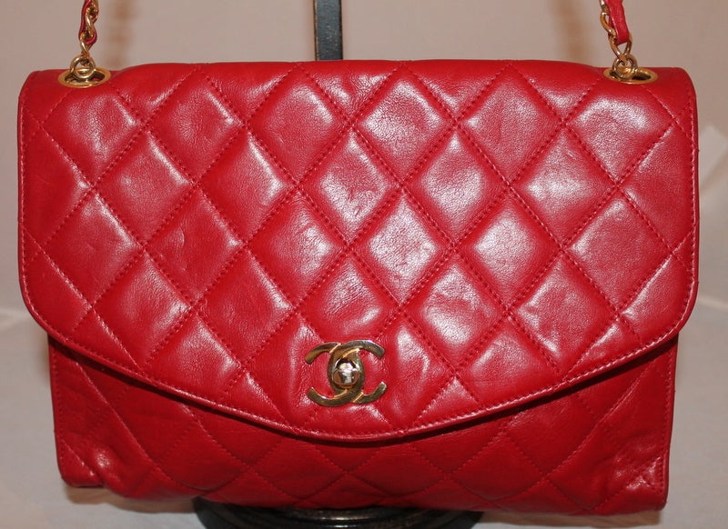Chanel Vintage Red Lambskin Single Flap Shoulder Bag- GHW-Circa 70's 2