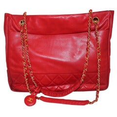 Chanel Vintage Red Lambskin Tote - GHW - Circa 70's