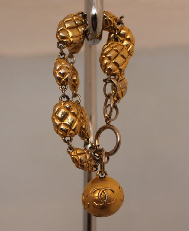 Women's Chanel Vintage Gold Quilted Bracelet - Circa 1970s