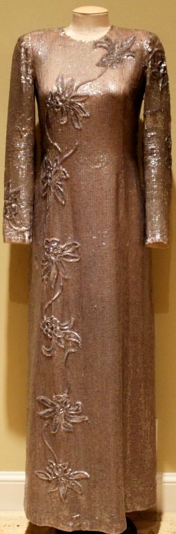 Vintage Tracey Mills Silver Sequin & Beaded Gown-Sz S-Circa 80's