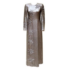 Vintage Tracey Mills Silver Sequin & Beaded Gown-Sz S-Circa 80's