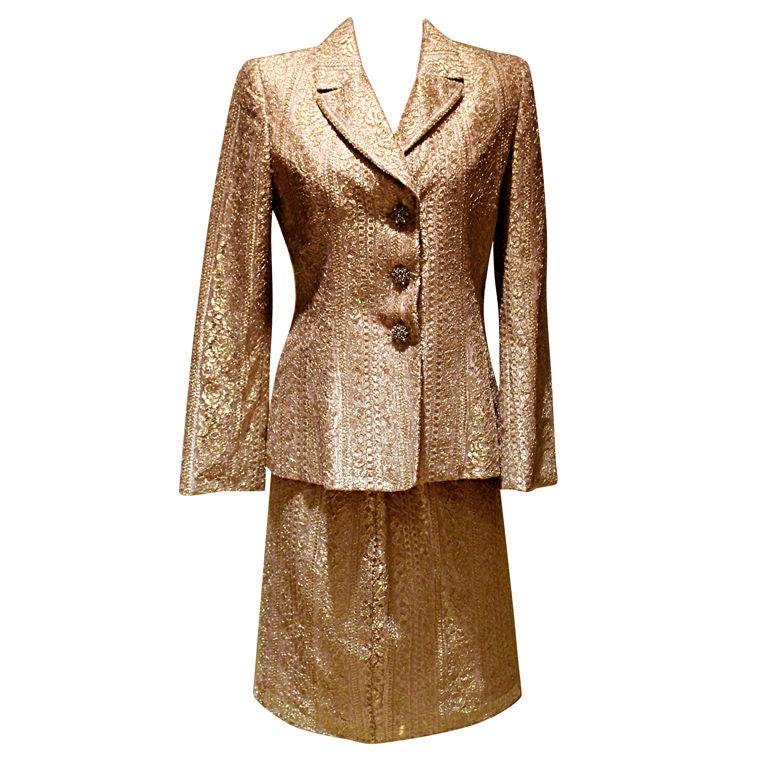 Badgley Mischka Bronze Lace Skirt Suit-Sz 6 Circa 90’s For Sale