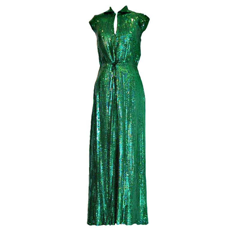 Halston Emerald Green Sequin Gown at 1stDibs | emerald green sequin ...