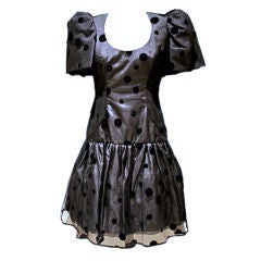 Retro Ruben Panis Black Silk Organza Dress with Velvet polka dots-Sz 6